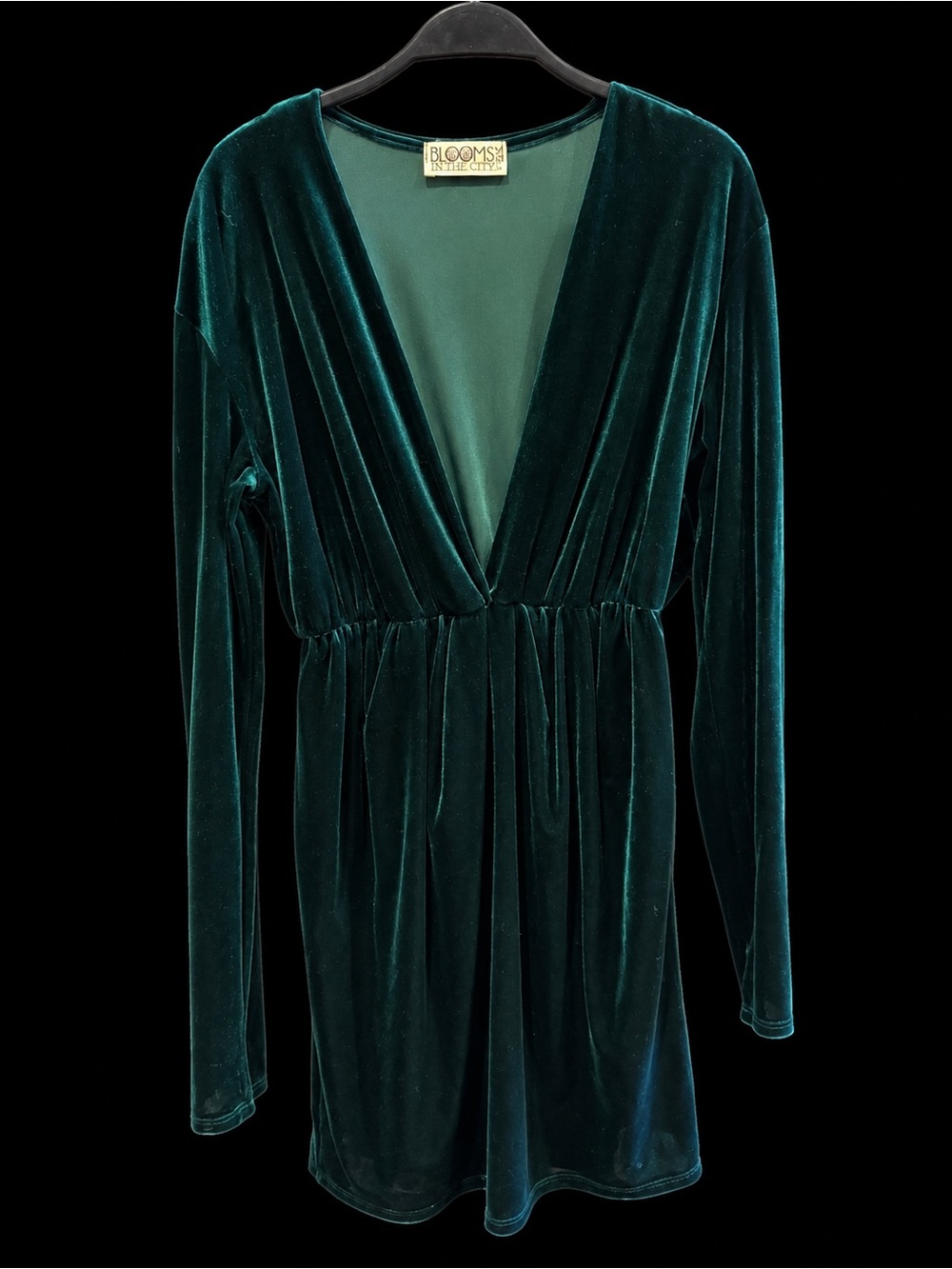 Blooms Velvet Plunge Long-Sleeve Romper - Emerald Green